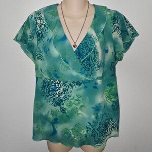 B.i.y.ay.c.d.a Career Abstract Print Wrap Style Blouse Top